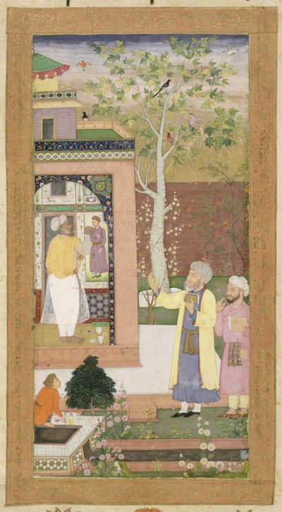 Een kunstenaar die het interieur van een tuinpaviljoen decoreert, uit het Kleine Clive Album, c.1600 door Mughal School